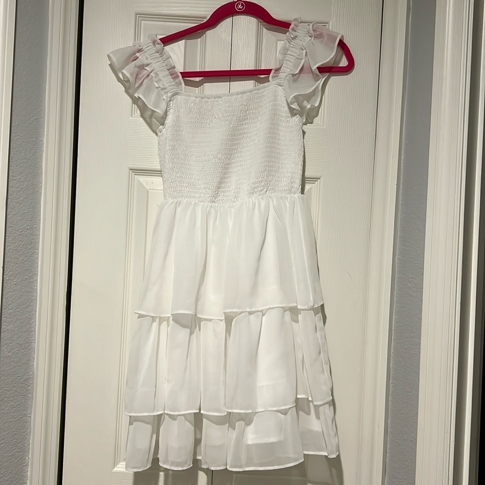 Tiered White Ruffle Cap Sleeve Dress